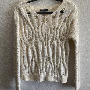 American Eagle Knit Scoop Neck Pullover Sweater Cream Color XS Extra Small